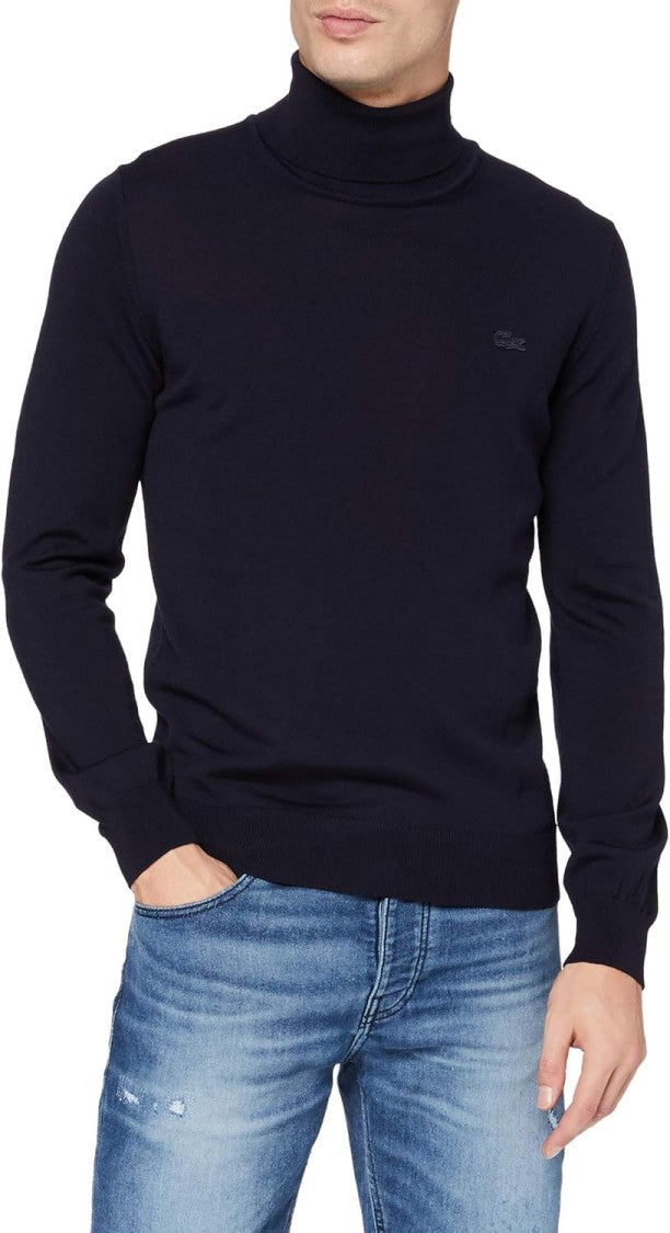 Lacoste High-Neck Sweater In 100% Pure Wool With Minimalist Design