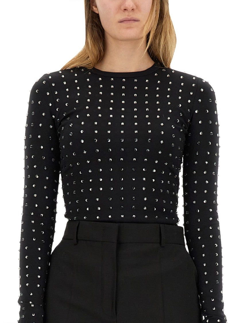 Sportmax Fitted Black Long-Sleeve Top With Crystal Embellishments