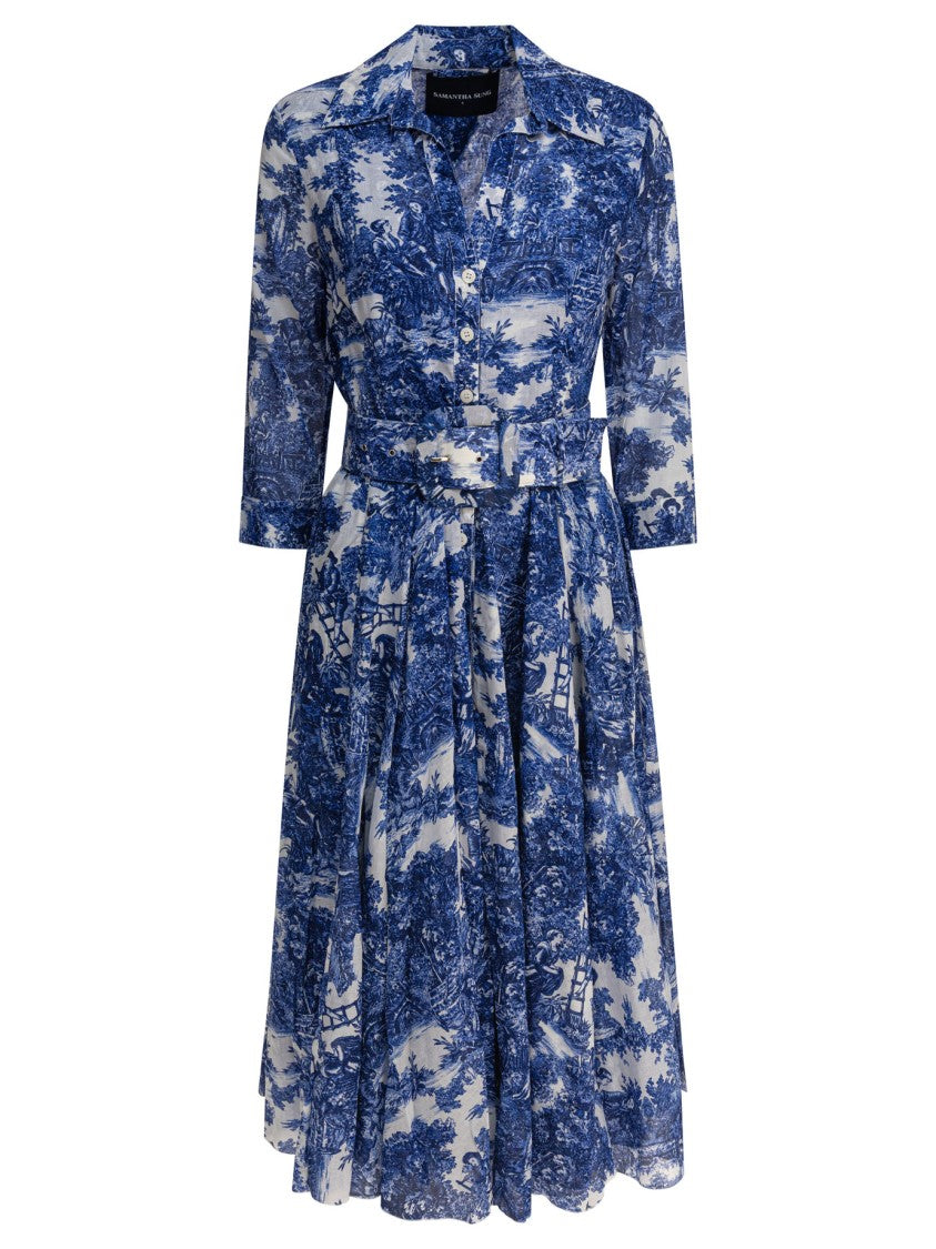 Samantha Sung Blue Toile Print Dress