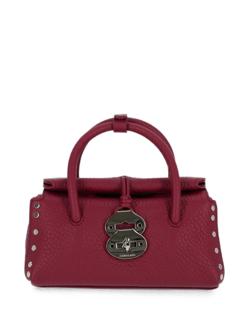 Zanellato Structured Burgundy Leather Handbag With Silver Turn-Lock Closure