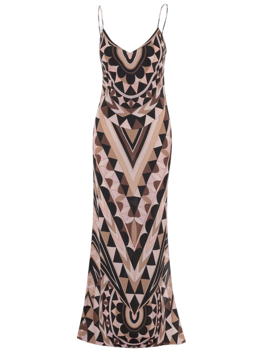 Emilio Pucci Silk Maxi Dress With Geometric Patterns