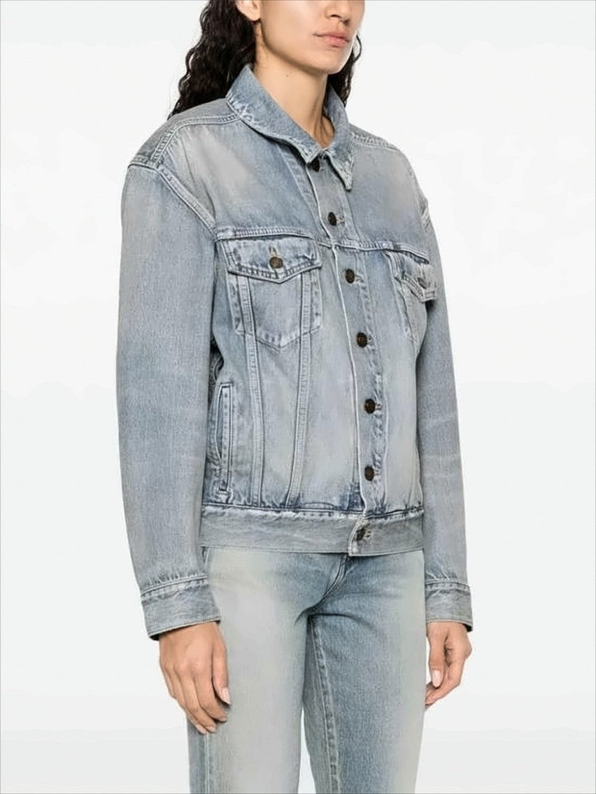 Saint Laurent Light Blue Denim Jacket With Chest Flap Pockets
