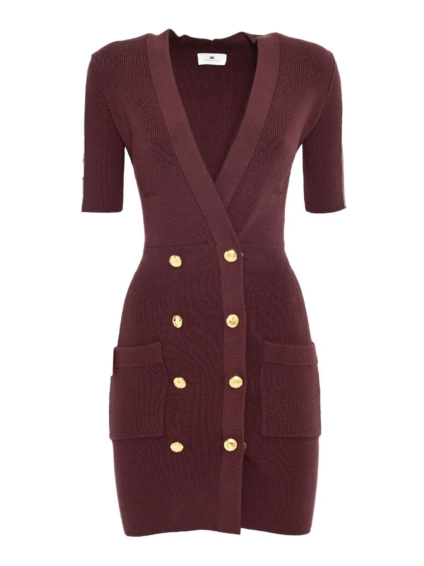 Elisabetta Franchi Fitted Knitted Dress With Deep V-Neckline