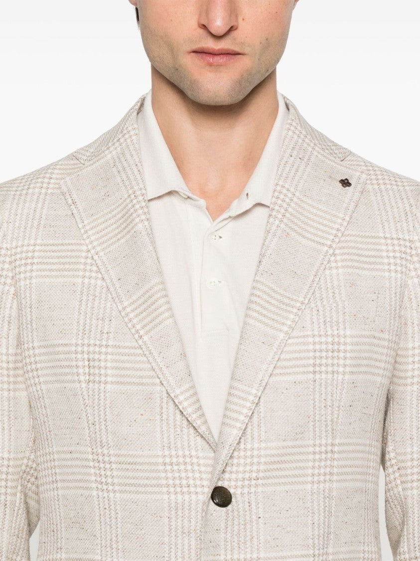 Tagliatore Taupe Plaid Tailored Jacket With Notched Lapels