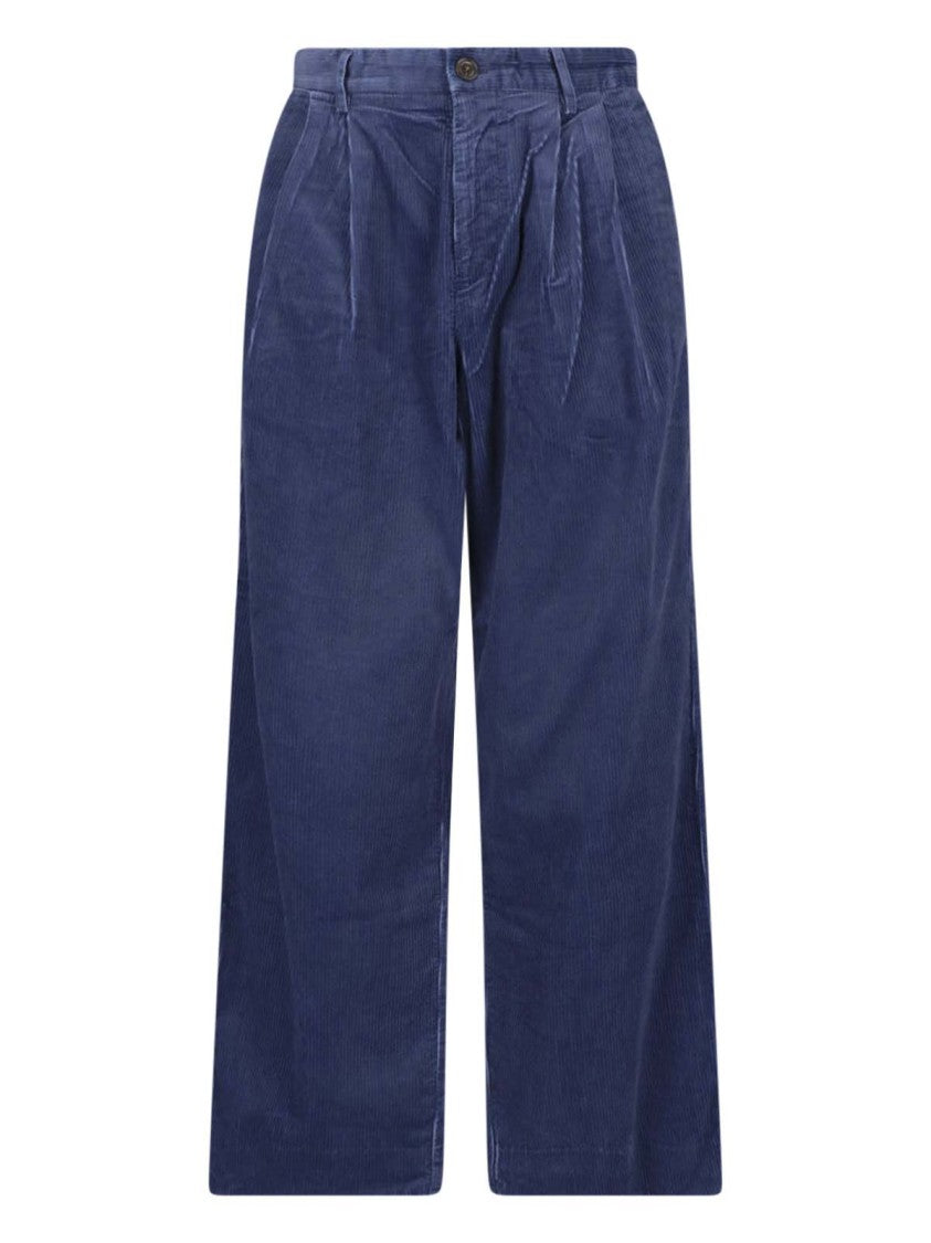 Paul Smith Blue Ribbed Corduroy Mid-Rise Wide-Leg Pants