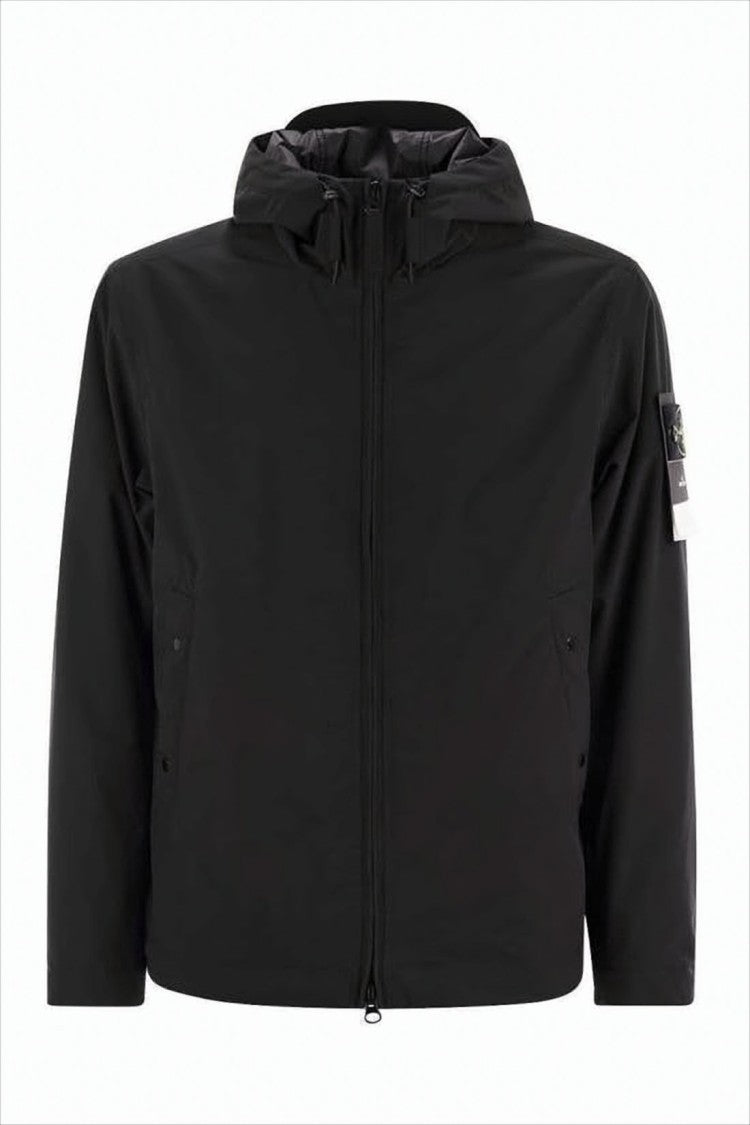 Stone Island Black Padded Jacket With Hood And Logo Patch