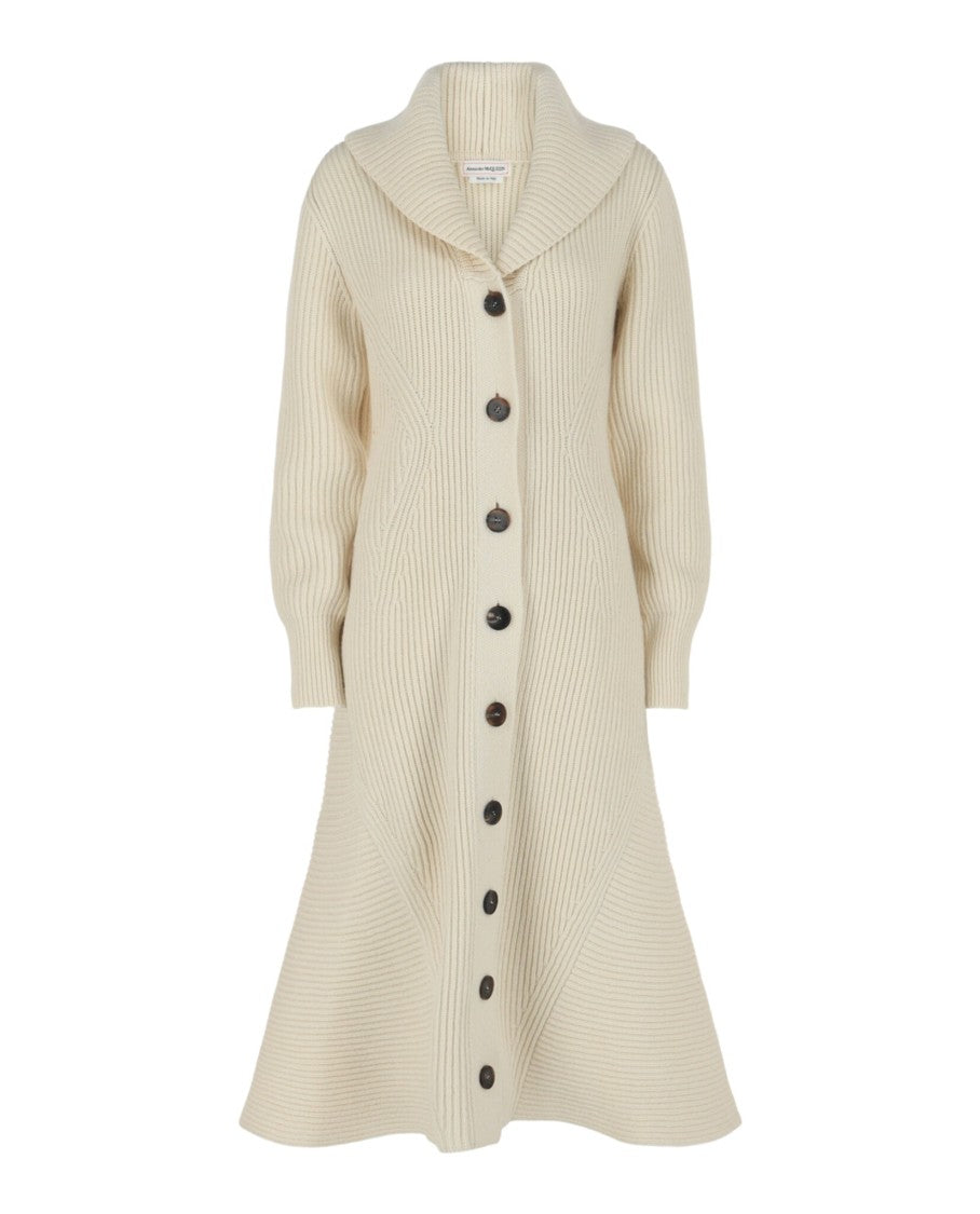 Alexander Mcqueen Button-Up Ribbed Wool Cardigan Coat