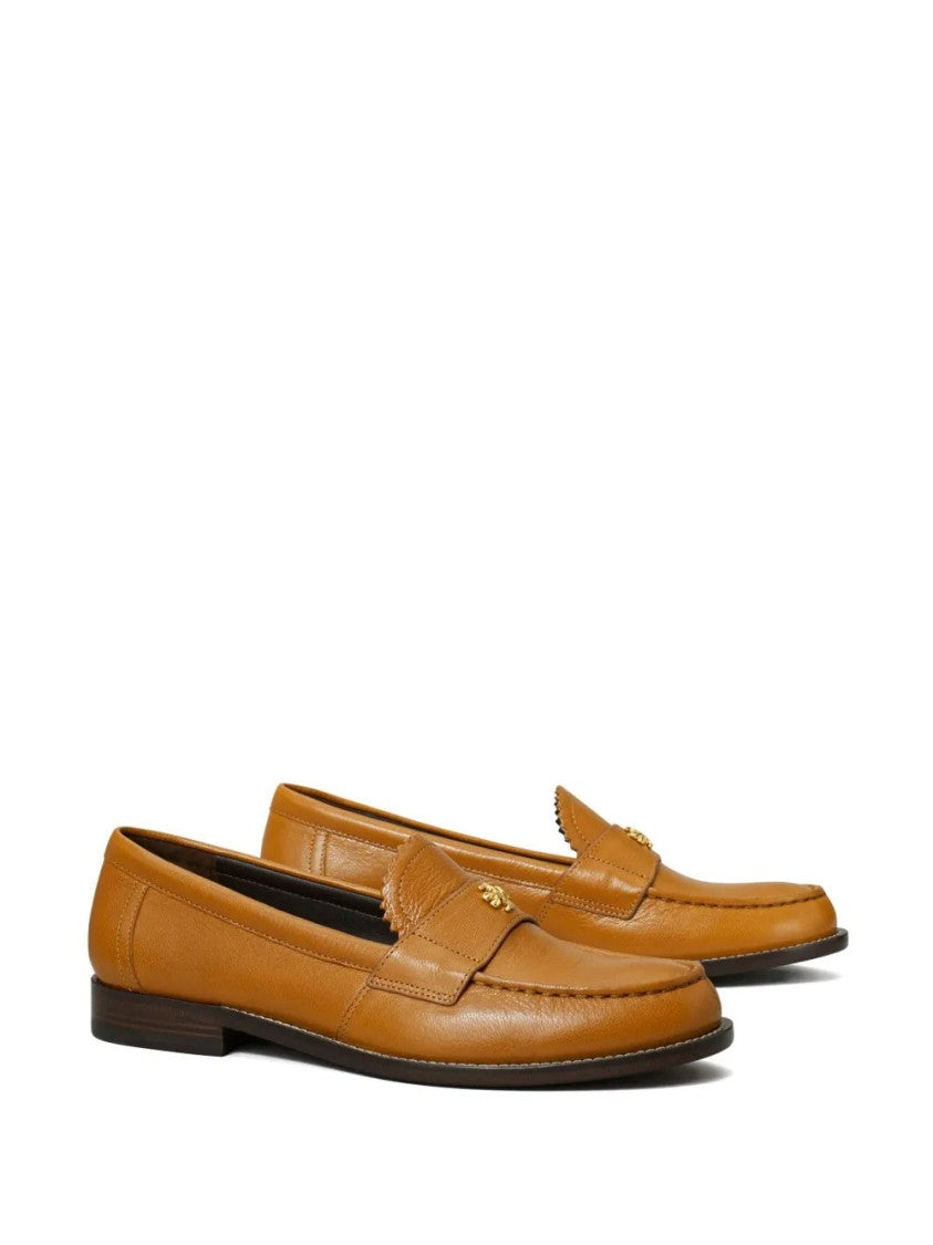 Tory Burch Smooth Leather Classic Loafer With Metallic Emblem And Subtle Stitching