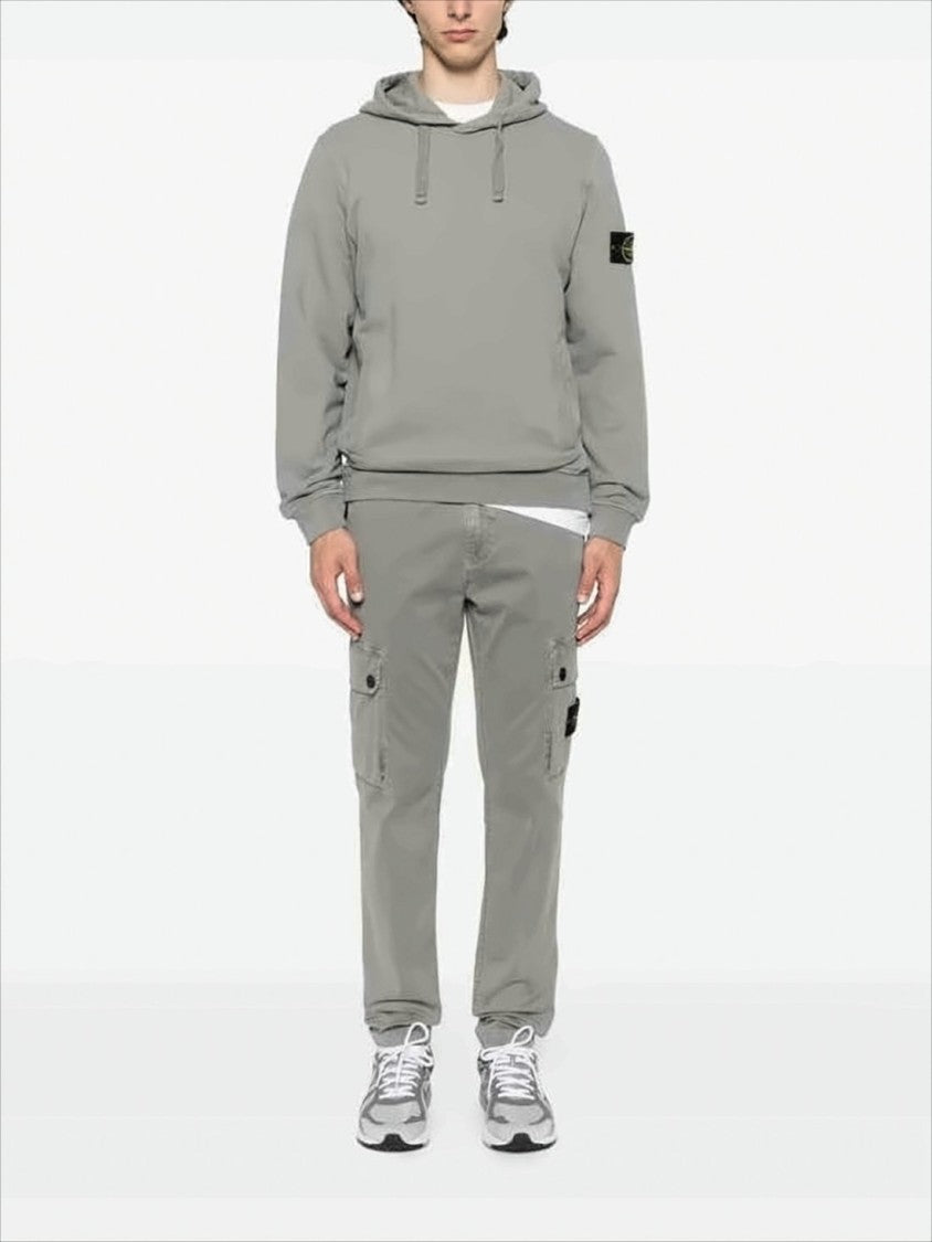Stone Island Relaxed Fit Grey Hooded Sweatshirt With Drawstring