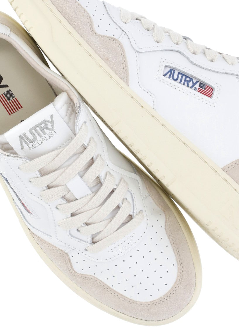 Autry White Medalist Low Leather-Blend Sneakers