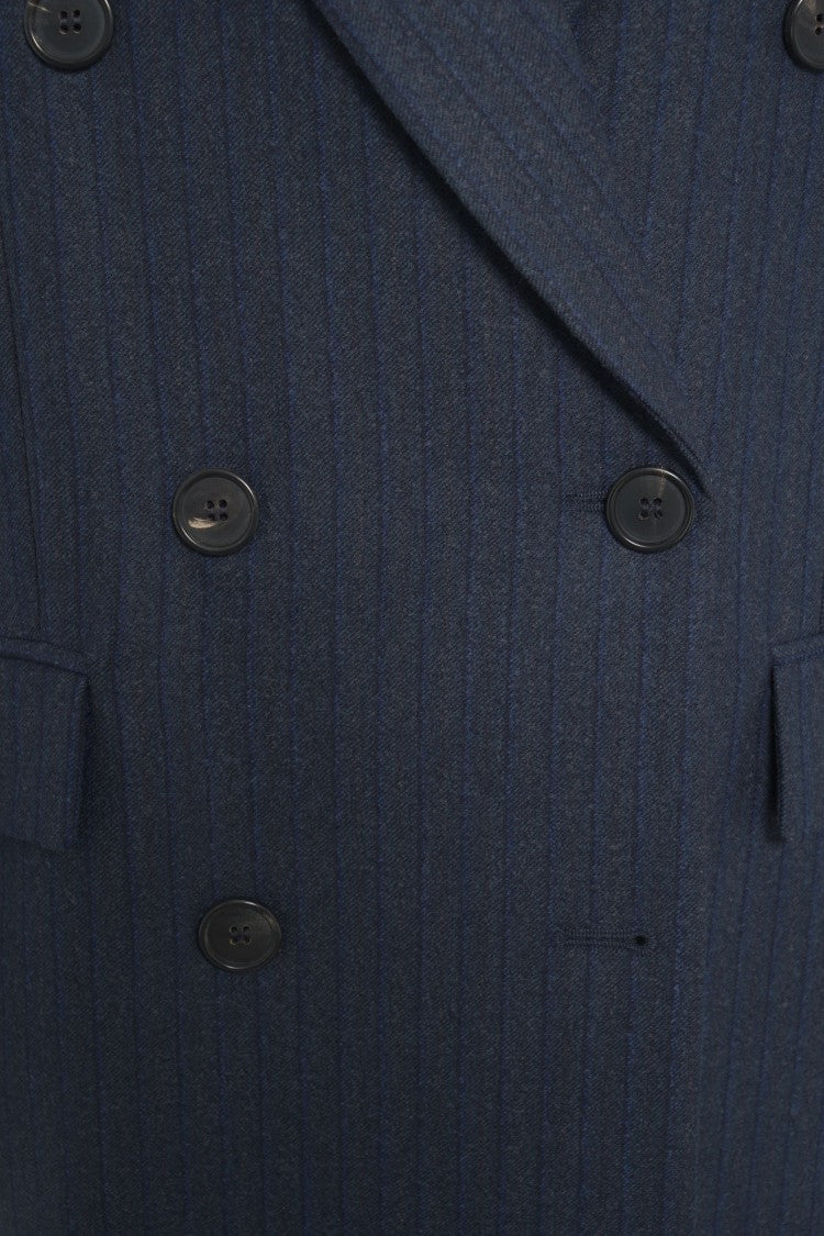 Jucca Double-Breasted Pinstripe Blazer With Rever Collar And Flap Pockets