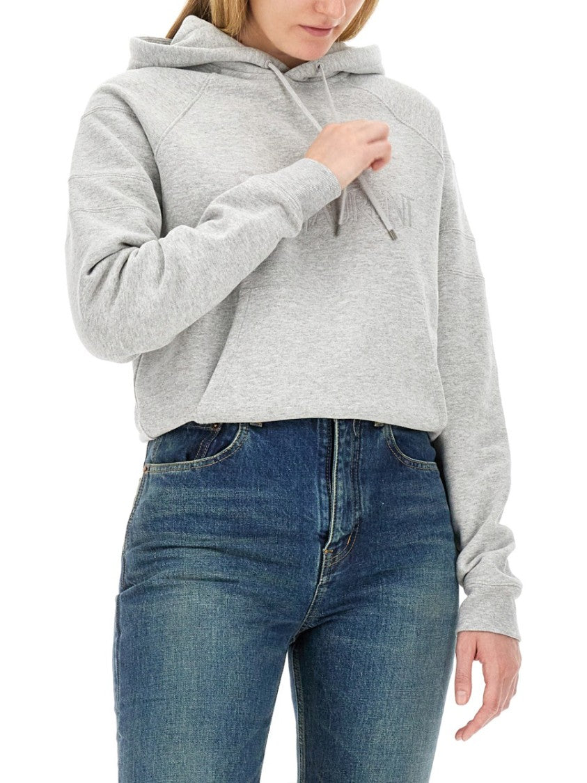 Saint Laurent Classic Grey Cotton Hoodie With Drawstring