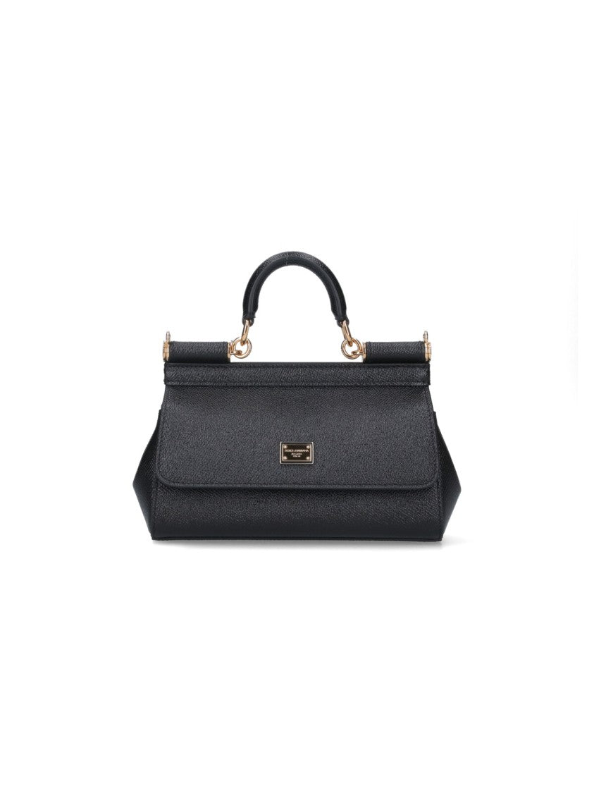 Dolce & Gabbana Structured Black Calfskin Handbag With Magnetic Closure