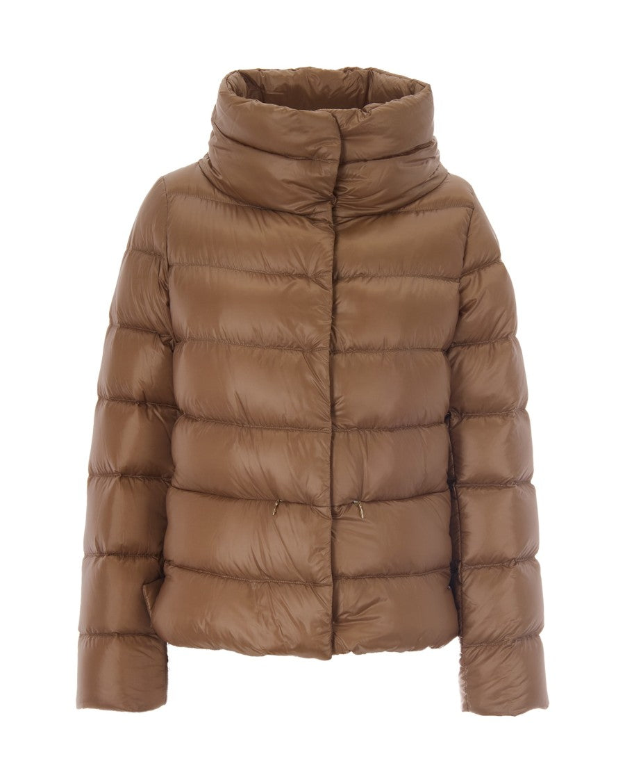 Herno Camel Monogram Quilted Down Cape