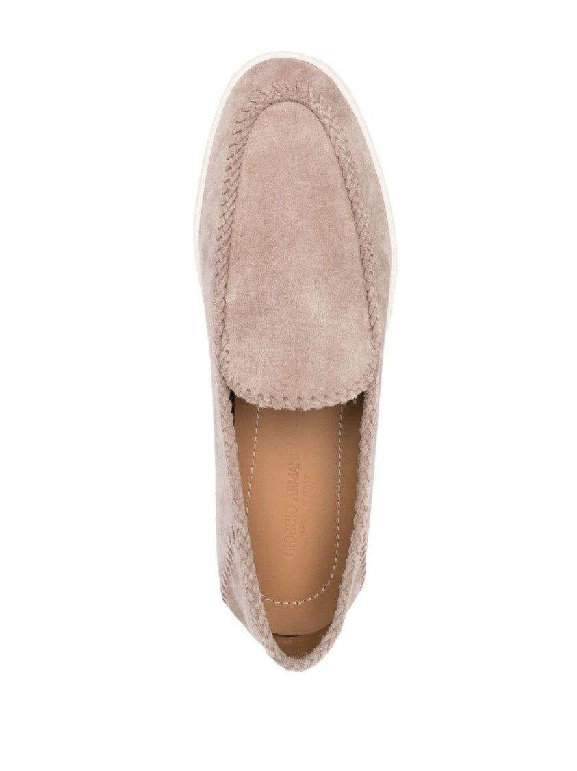 Giorgio Armani Beige Cow Leather Slip-On Trainers