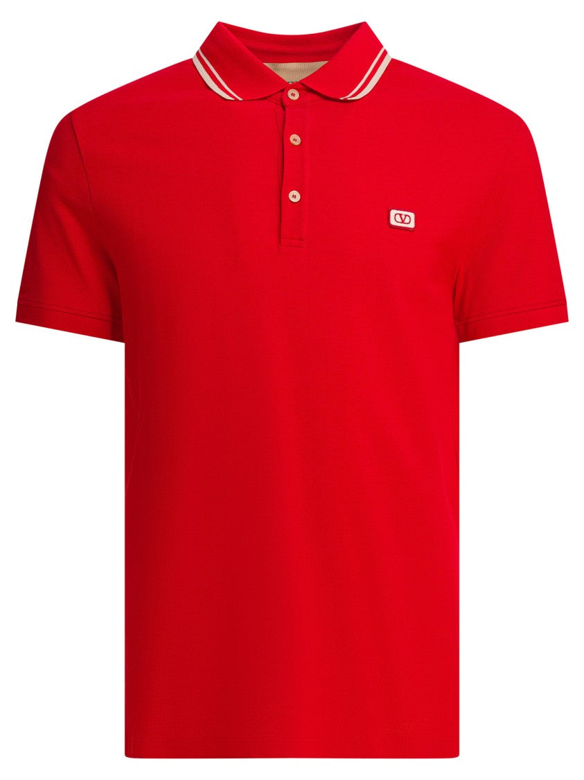 Valentino Red Polo Shirt With Striped Accents