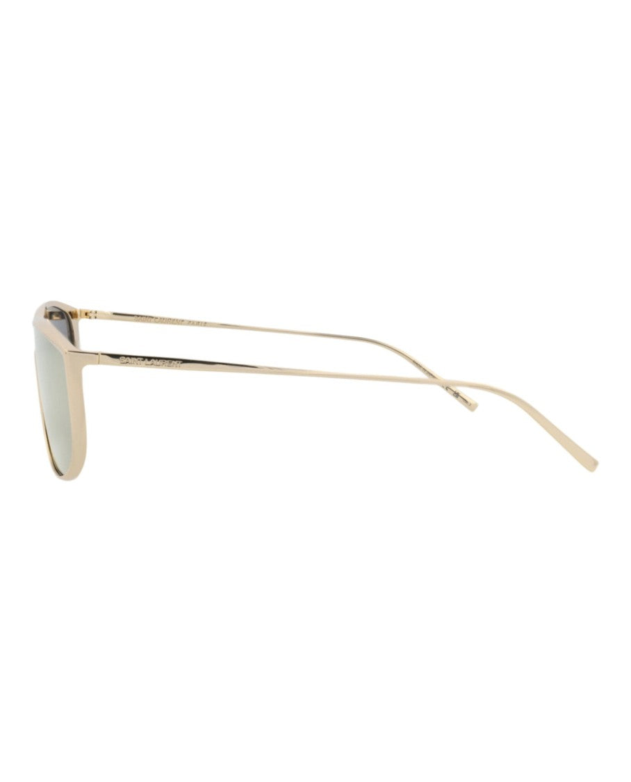Saint Laurent Shield-Frame Metal Sunglasses With Wraparound Design