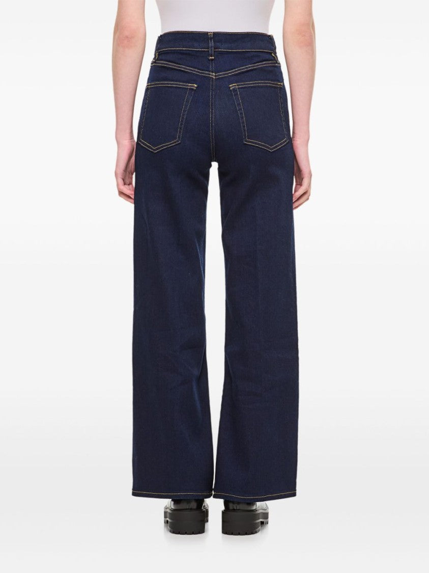 Frame Navy Blue Straight Jeans With Classic Five-Pocket Design
