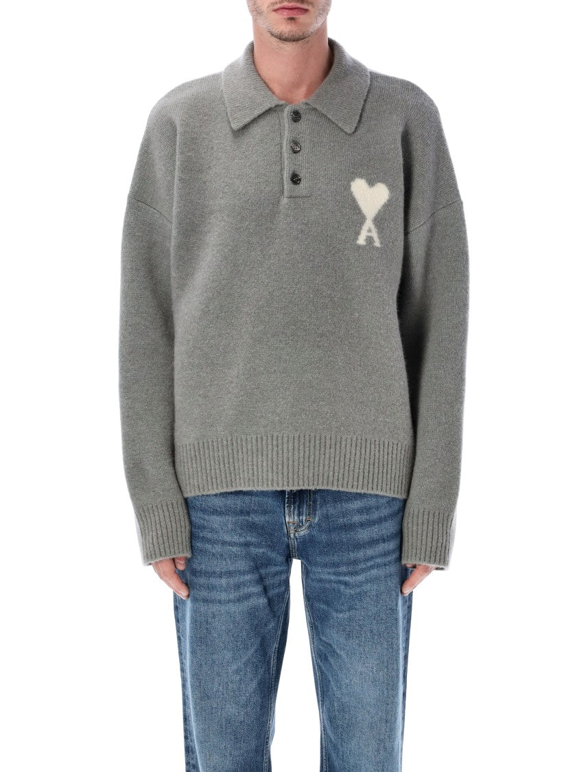Ami Paris Brown Adc Polo Wool Sweater