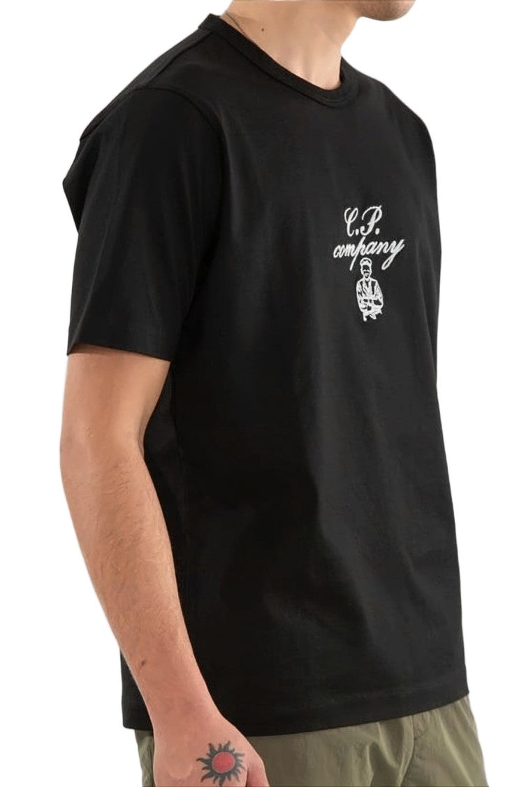 C.P. Company Short-Sleeved Black Cotton T-Shirt With Logo Detail