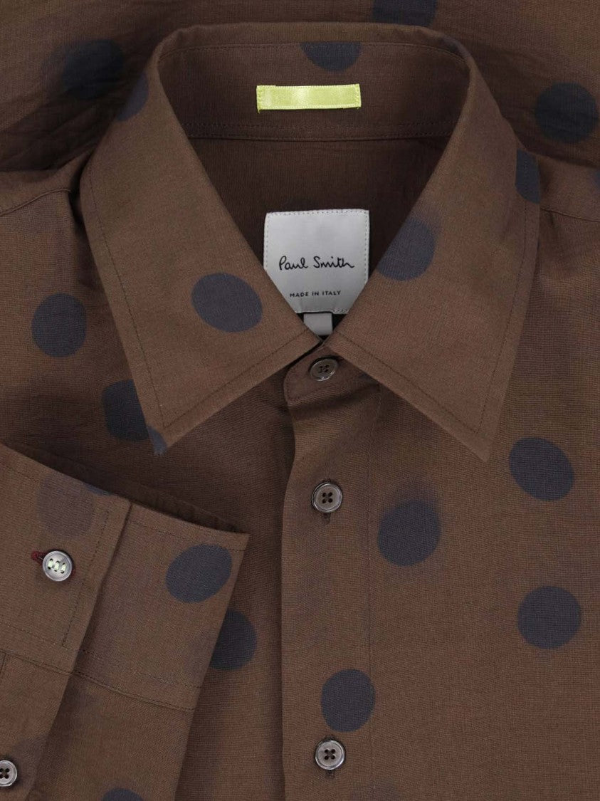 Paul Smith Brown Viscose-Blend Polka Dot Long-Sleeve Shirt
