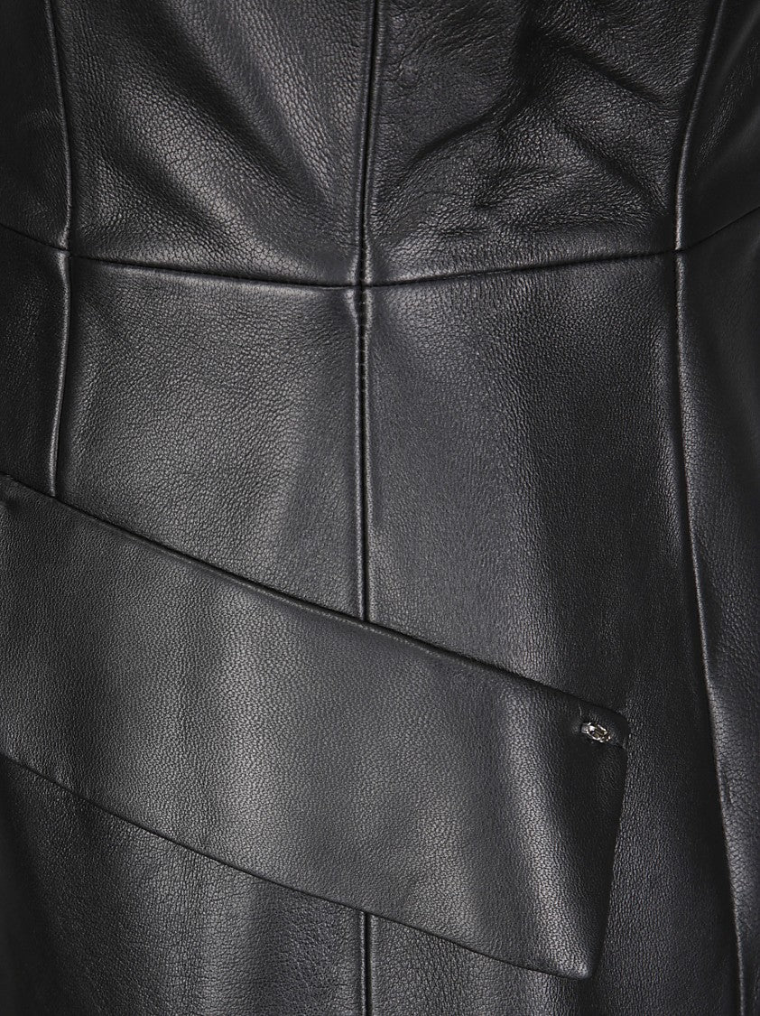 Sportmax Short Lambskin Leather Dress With Zip Closure And Front Pockets