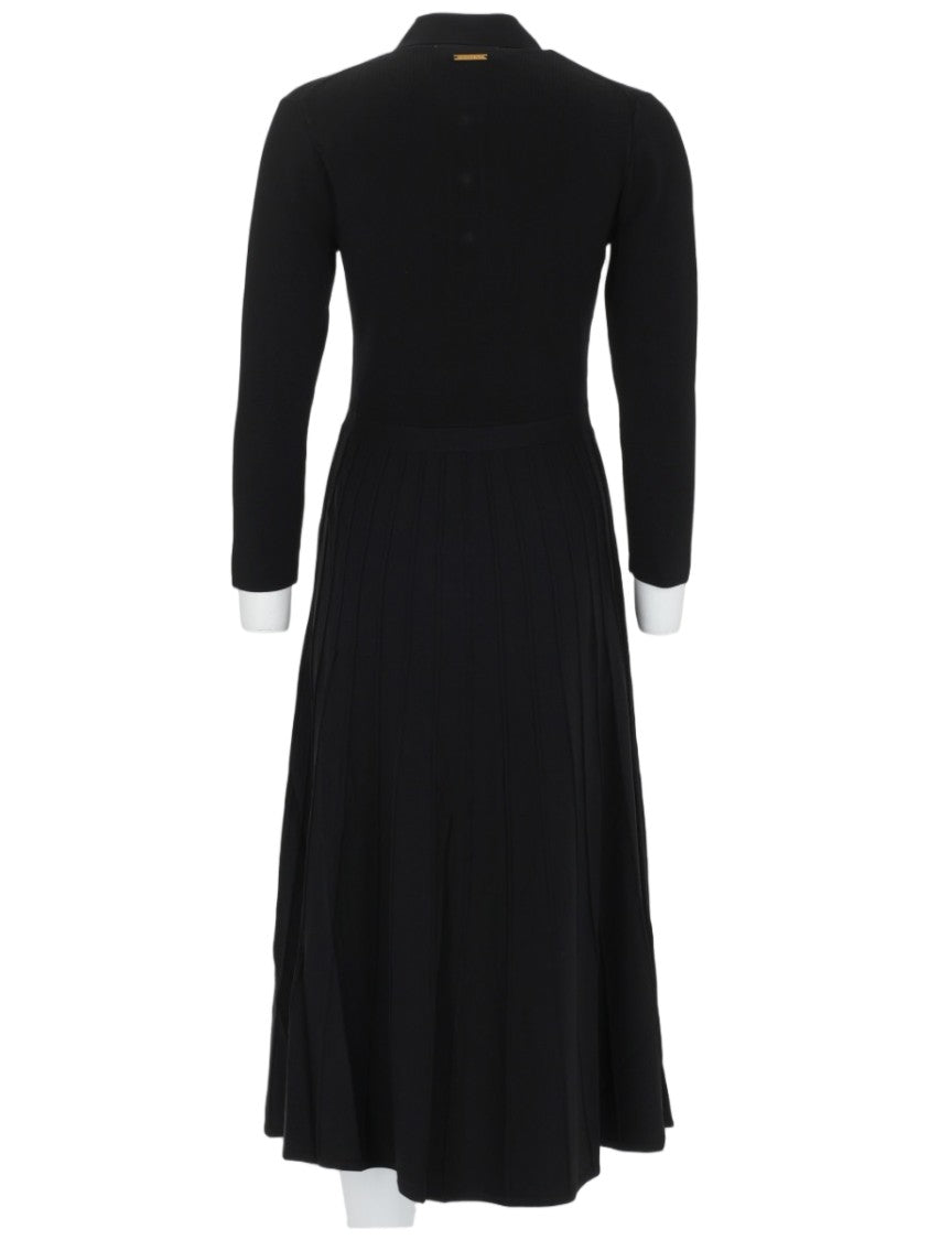 Michael Michael Kors Polo-Style Fitted Midi Dress With Pleated Skirt And Decorative Buttons
