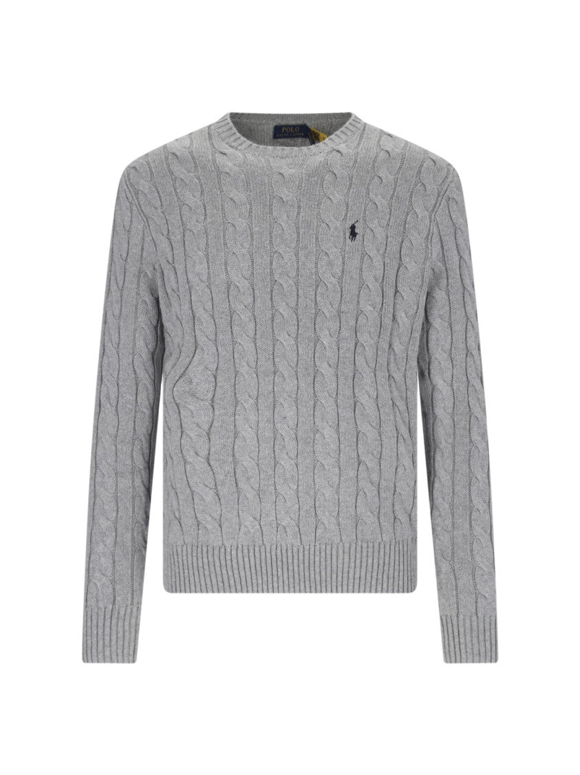 Polo Ralph Lauren Logo Cable Knit Sweater Grey