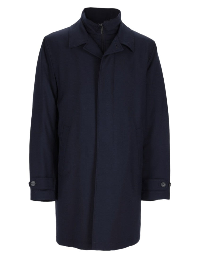 Fay Minimalist Blue Virgin Wool Trench Coat