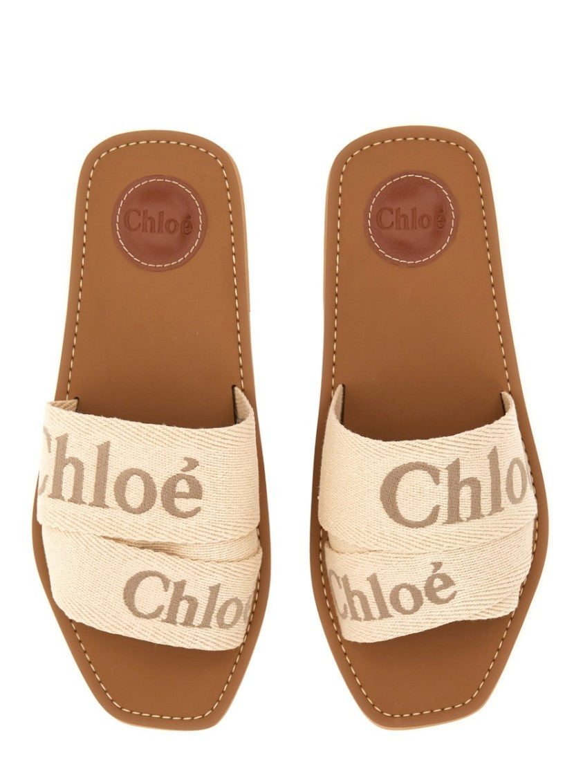 Chloé Woody Woven Logo Slide Sandals
