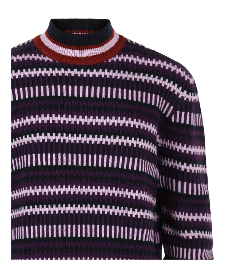 Ferragamo Striped Cashmere-Blend Sweater With Mock-Neck
