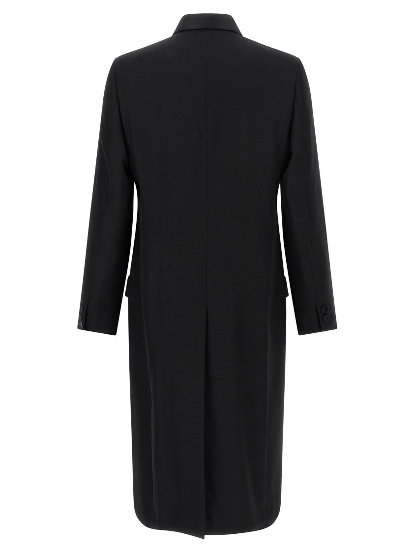 Fendi Crepe Wool Coat With Double Layer Satin Lapel