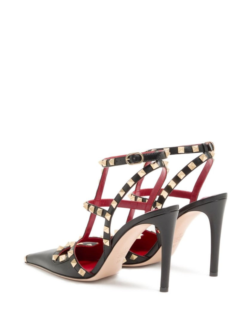 Valentino Garavani Pointed-Toe Pyramid Studs Ankle Buckle Flats