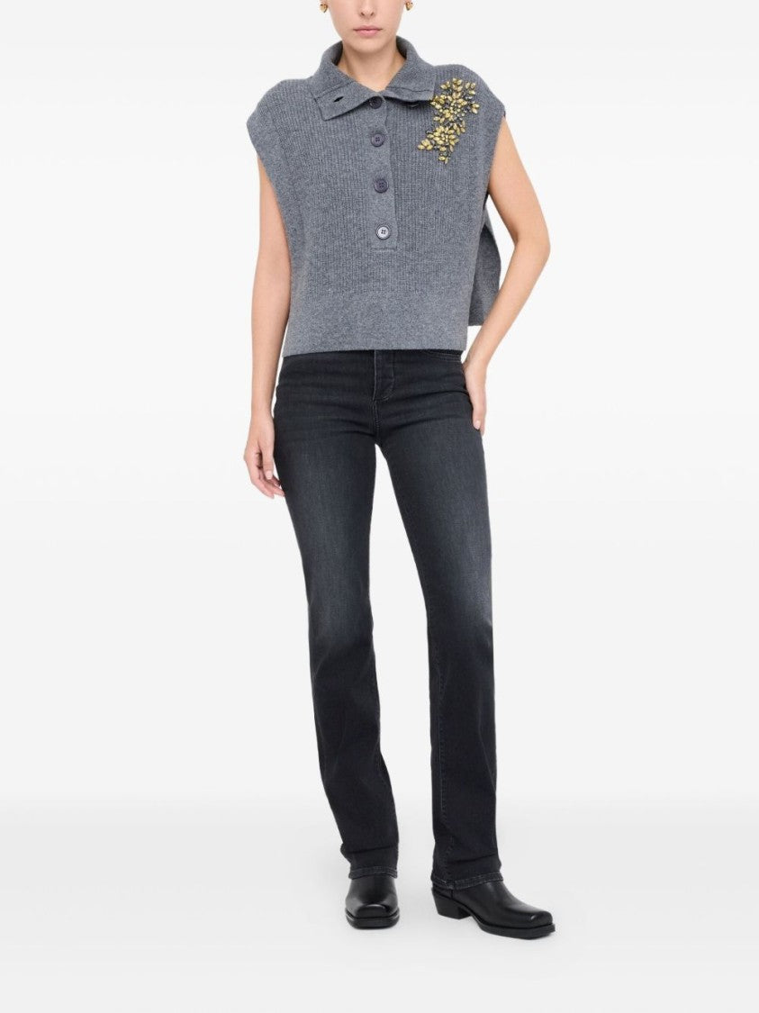 Liu Jo Cropped Sleeveless Sweater With High Ribbed Collar