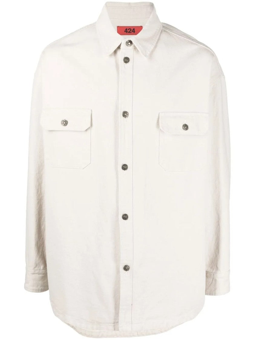 424 White Button-Down Shirt With Structured Collar And Tailored Fit
