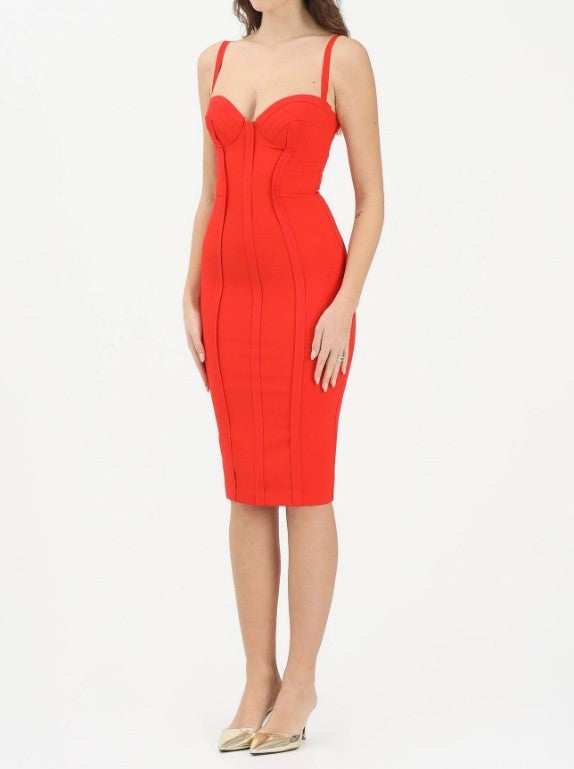 Elisabetta Franchi Structured Corset Sheath Dress With Gold Hardware