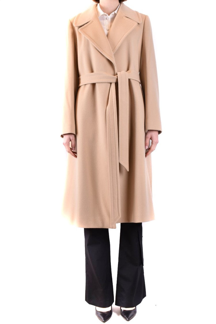 Tagliatore Mid-Length Beige Coat Wide Lapel Belt