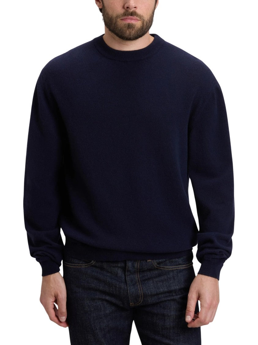Woolrich Classic Dark Navy Crew-Neck Sweater With Ribbed Finishing