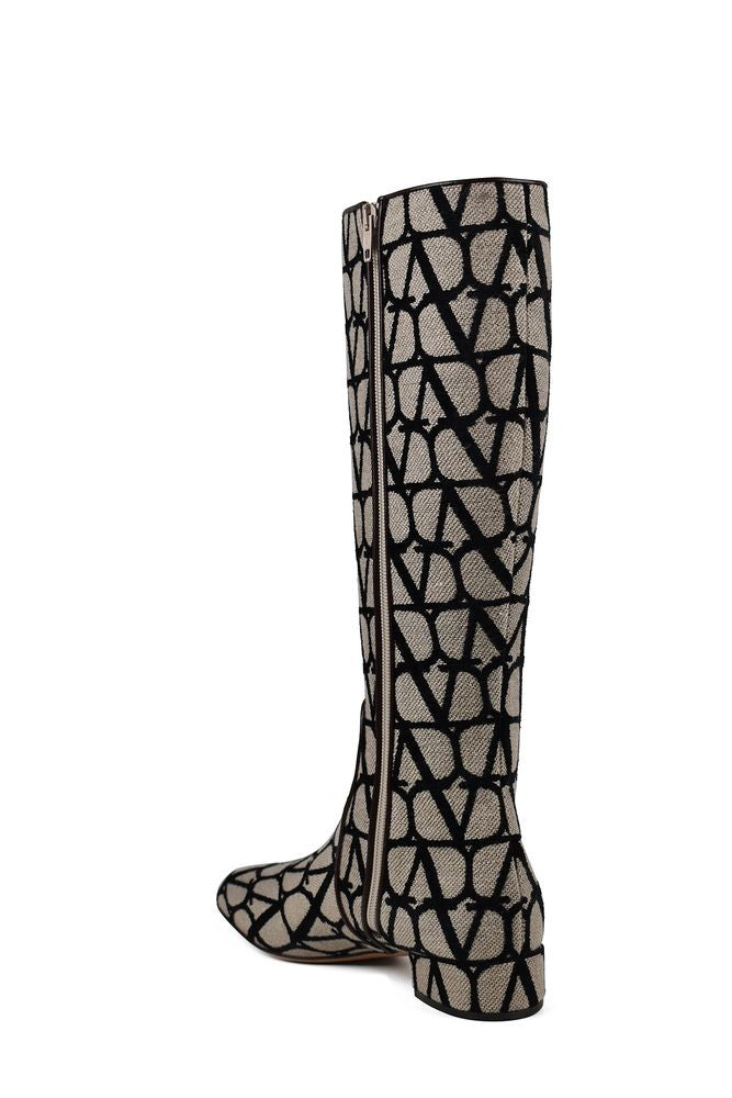 Valentino Garavani Mid-Calf Toile Boots With Monogram Print