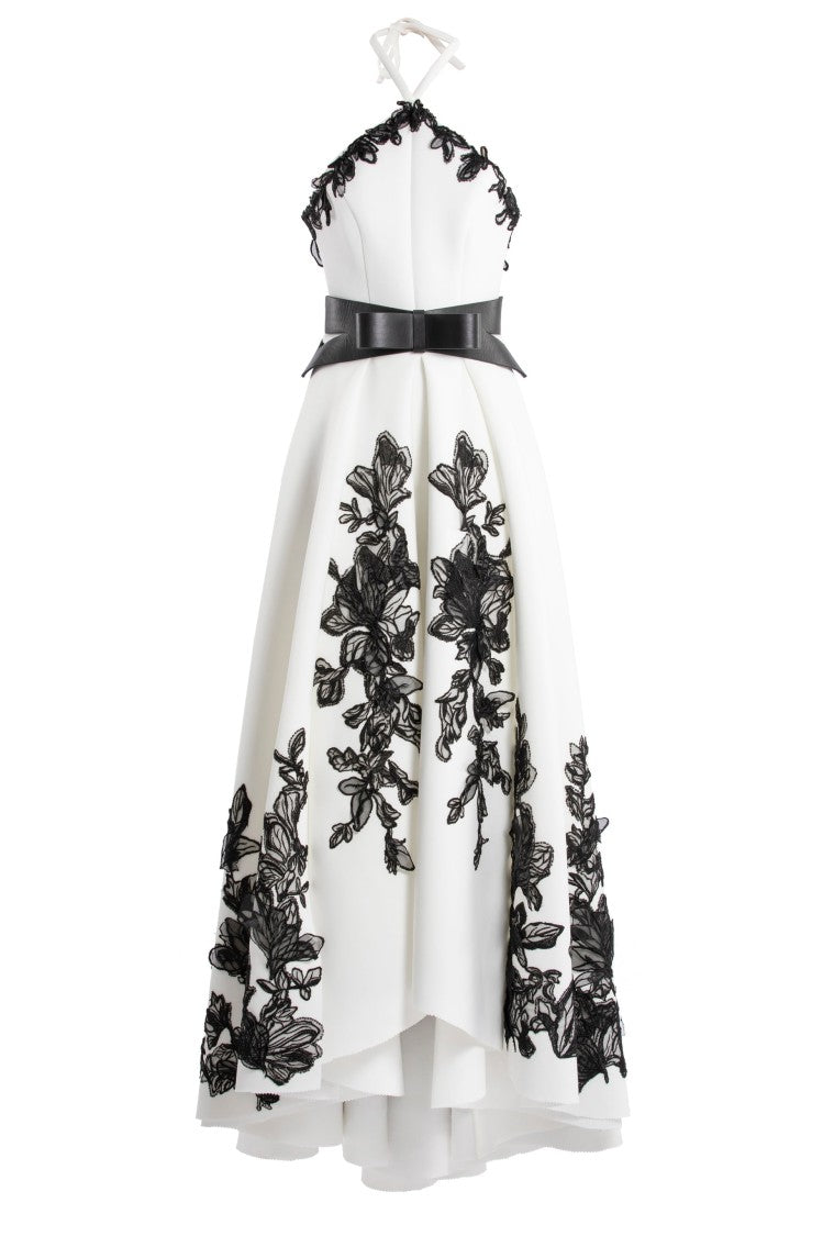Saiid Kobeisy Neoprene High-Low Dress With Embroidery