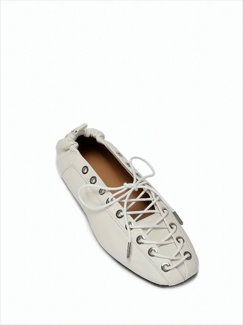 Ganni Pointed Toe Flat Shoes With Lace-Up Detailing