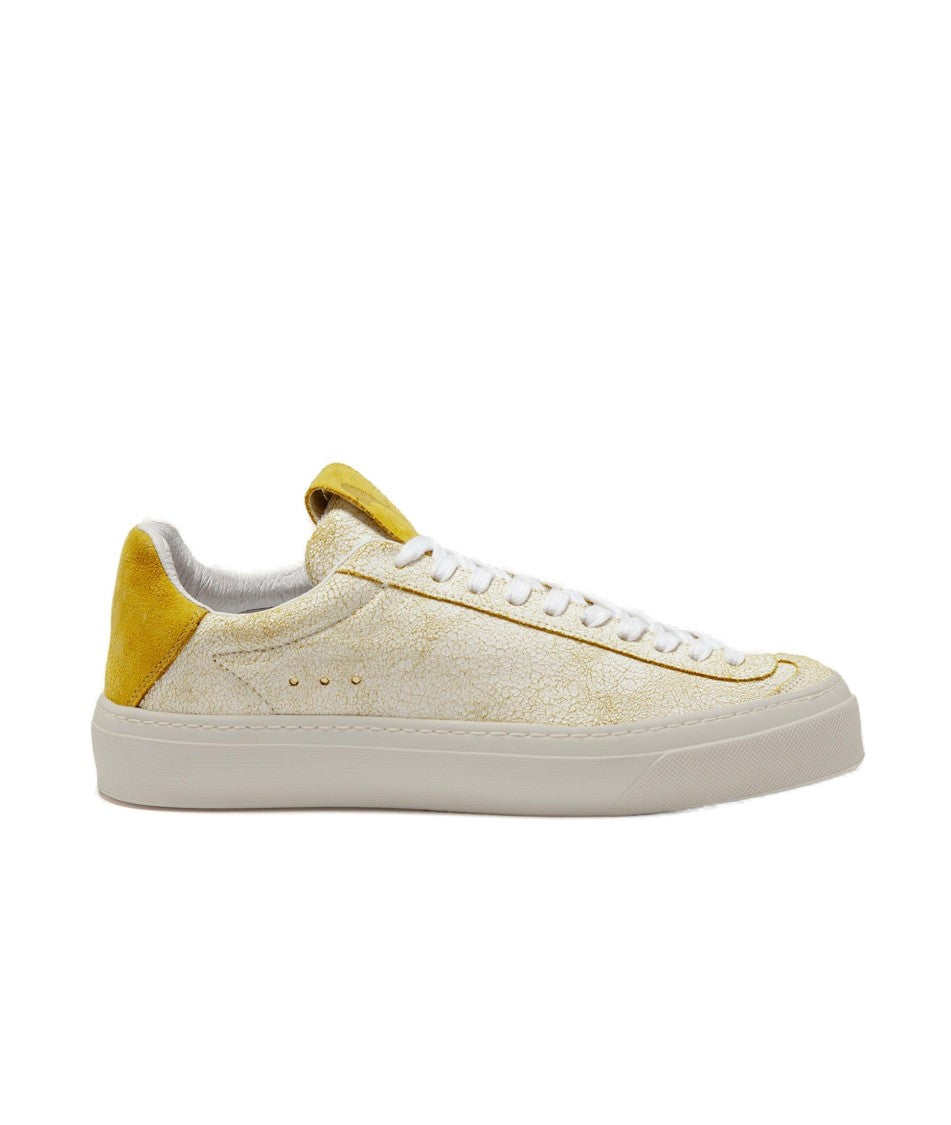 Aqua Alta Venice Textured Craquel Leather Sneakers With Yellow Accents