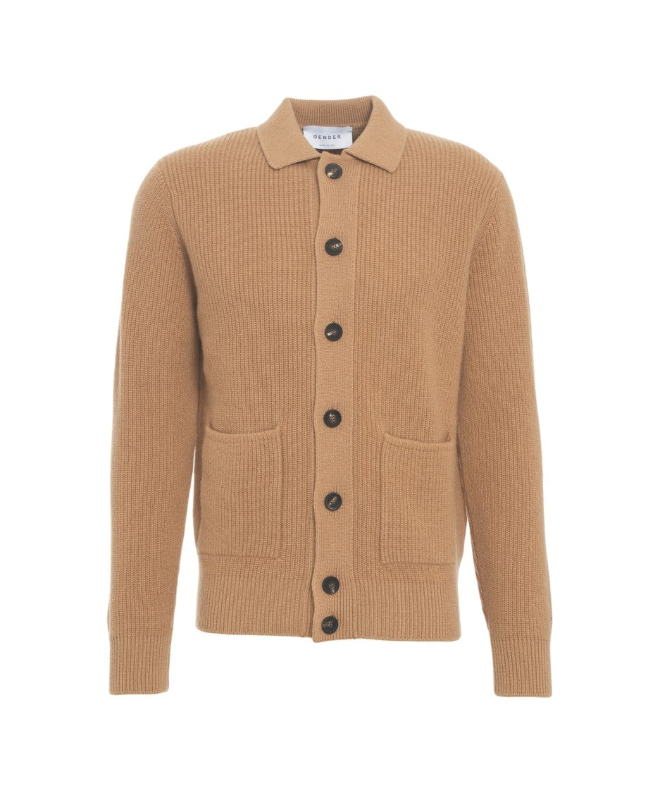 Gender Ribbed Knit Jacket With Classic Collar And Button Closure
