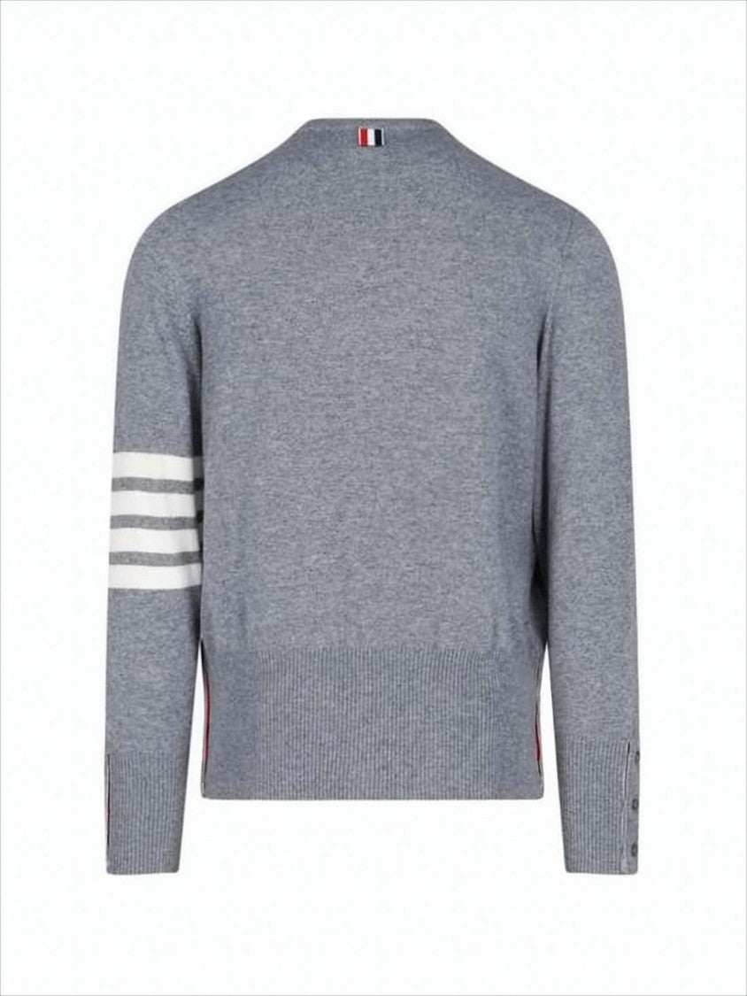 Thom Browne Cashmere Knit Sweater With Subtle Stripe Detail And Button Accents
