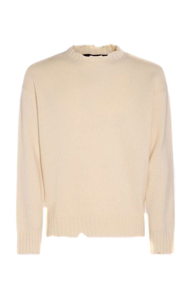 Isabel Benenato Distressed Off-White Knitwear With Ribbed Detailing