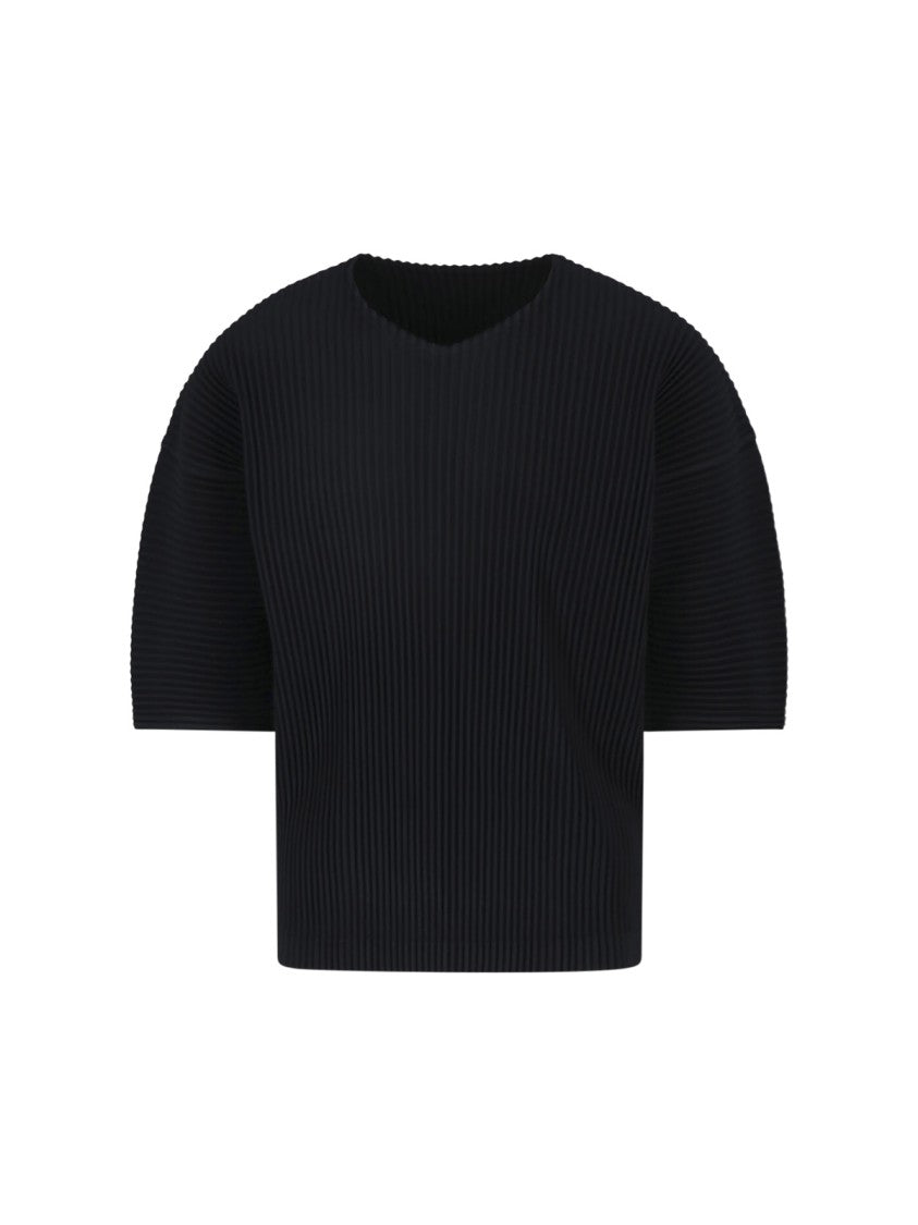 Homme Plissé Issey Miyake Black Pleated Crewneck Short Sleeve T-Shirt