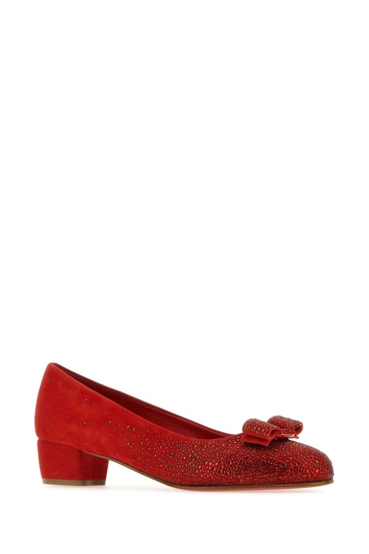 Salvatore Ferragamo Red Suede Vara Pumps