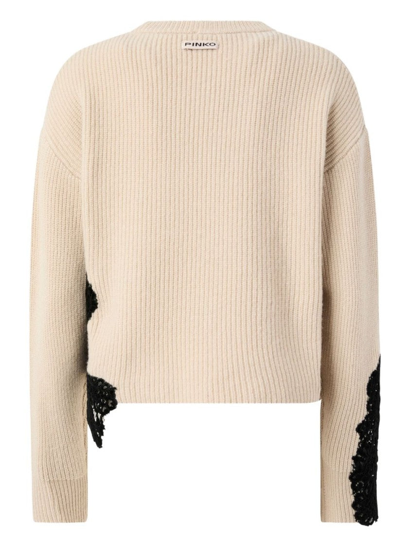 Pinko Ribbed Knit Sweater With Lace Appliqué Details