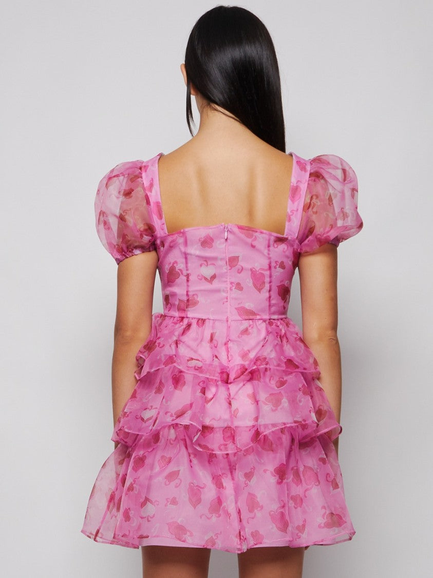 Hvn Mimi Tiered Heart Print Mini Dress