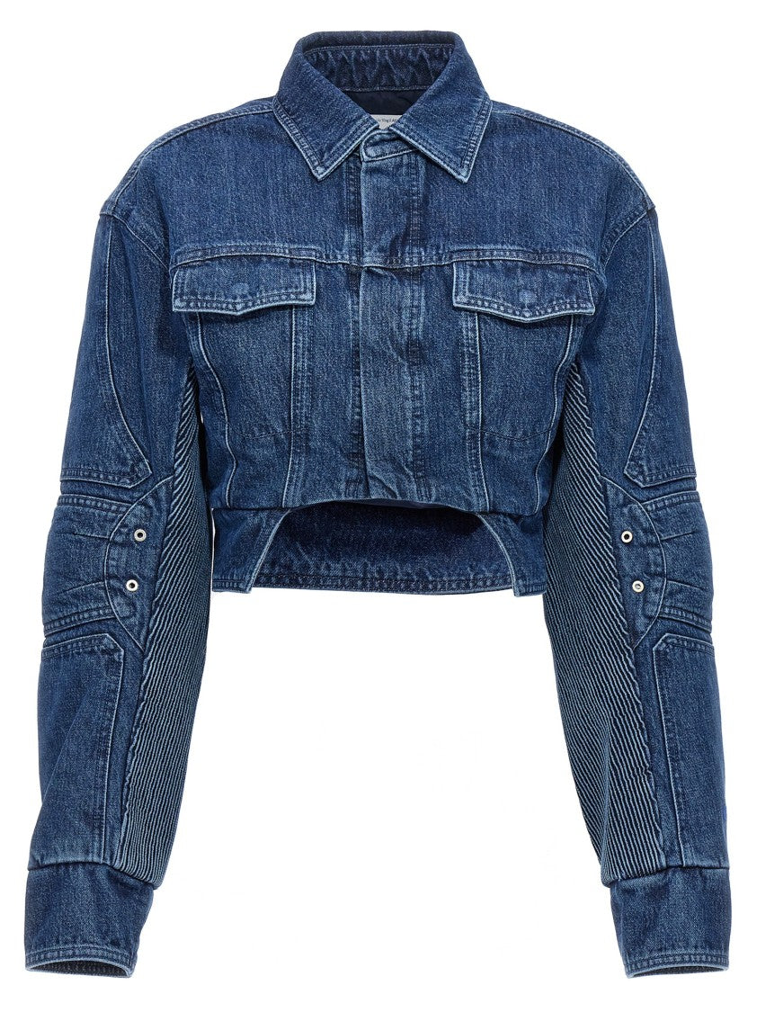 Off-White Cropped Denim Jacket With Asymmetric Waist